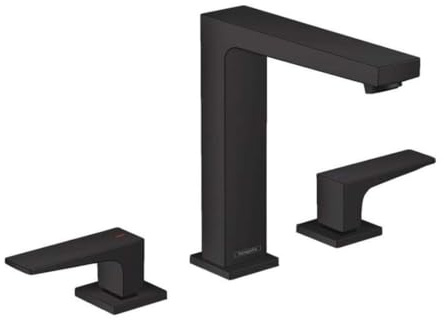 hansgrohe 32515670 Metropol 160 with Lever Handles and Push-Open Drain Fitting Matte Black 3-Hole Washbasin Tap