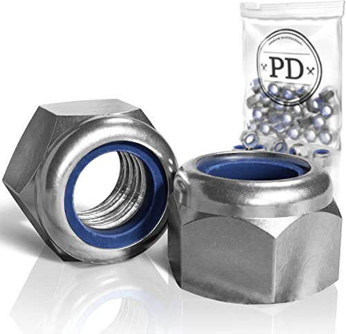 PD® Ecrou Nylstop M12 (DIN 982 / ISO 7040) | Écrou Nylstop en Acier Inox A2 V2A | Écrou Autobloquant pour Vis, Boulons Filetés & Tiges Filetées | Ecrou Frein Hexagonal de Blocage en Nylon | 10 pièces