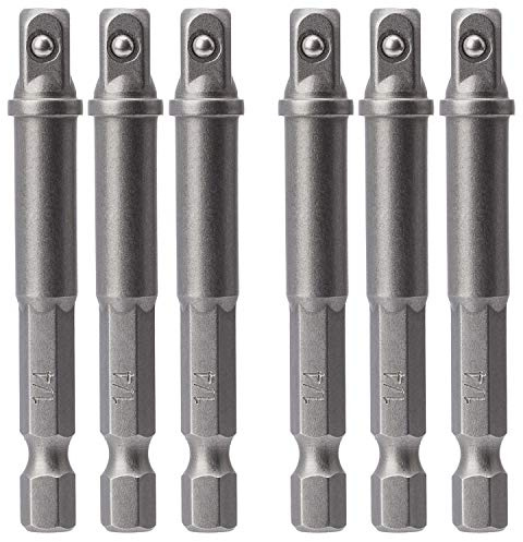 OIIKI 6 Pack 1/4 inch Square Socket Adapter Bit Set, Impact Driver Power Bits for Automotive DIY-1/4 Hex Shank