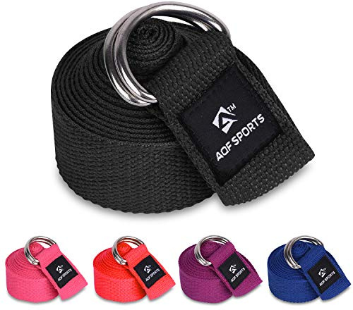 AQF Yoga Rem 1.8m, 2.4m, 3m Mjuk Bomull Ben Stretcher Med D-ringspänn Spänne Justerbar Fitness Yogabälte För Ben Stretching & Kropp Stretchband (3M, Svart)