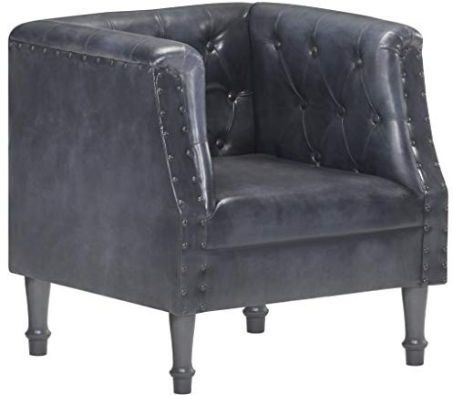 Goliraya Poltrona Vintage Chesterfield in Vera Pelle Marrone/Nero/Grigio,Poltrona da TV Pelle Vintage,Poltrona da Salotto Pelle Vintage Poltrona Chesterfield Pelle 60 x 57 x 64 cm