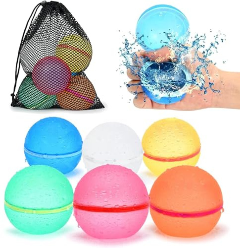 98K Reusable Water Balloons 6 Pcs with Mesh Bag, Pool Beach water Toys for Boys and Girls, Outdoor Summer Toys for Kids Ages 3-12