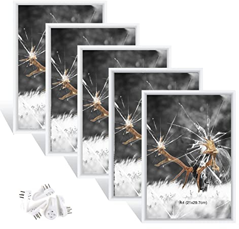 Dmyifan Set di 5 cornici portafoto DIN A4, colore bianco, con plexiglas, cornice da posizionare e appendere per foto, ritratti, foto