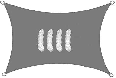 Sunal Sun Shade Sails 4×4m, Rectangle Waterproof Shade Sail for Garden, 95% UV Blocking Outdoor Sun Shade Shade Canopy with Free Rope for Outdoor Garden Pergola Patio Party Backyard Lawn, Grey