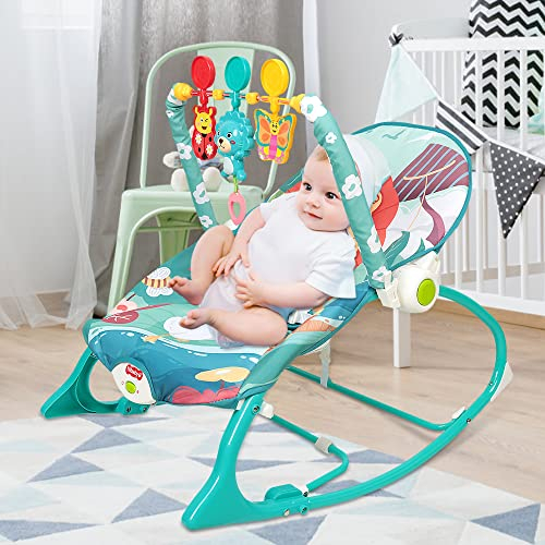 Baby Wippe mit Beruhigenden Vibrationen, Babyschaukel Elektrisch mit Liegefunktion, 3-Punkte-Gurt Sitz, Babywiege Kuscheltierbügel und Spieluhr. (Blau)