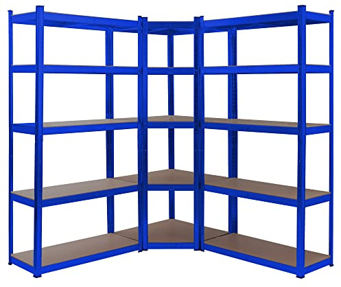 AREBOS Set di 3 scaffali per carichi pesanti Combinazione di scaffali ad angolo | Capacità di carico fino a 875 kg | Montaggio con sistema a innesto | Robusta struttura in metallo | Blu