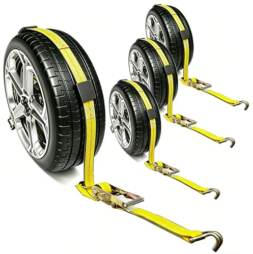 Autofonder Auto Hauler Straps for Trailer Heavy Duty 2 x 10' Vehicle Tie Down Kit-10,000lb Guaranteed Break Strength-(4) Premium Ratchet Strap with Rubber Blocks Wheel Tie-Downs for Truck, UTV