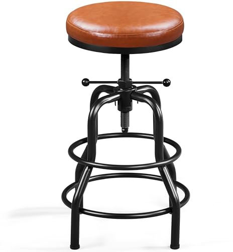 Yaheetech Taburete de Bar Industrial Giratorio Rústico Taburete de Metal Redondo Taburete de Altura de Mostrador para Cocina Restaurante Bar Marrón Claro