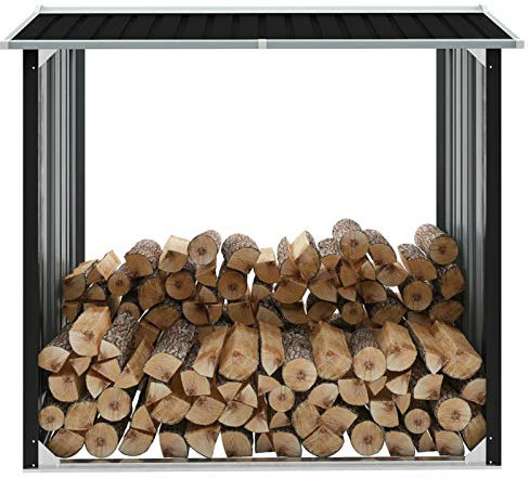 ShGaxin Caseta de jardín para leña, Cuña Leña, Soporte para Leña, Caseta Jardin Cobertizo, Caseta De Leña, Acero galvanizado Gris 172x91x154 cm