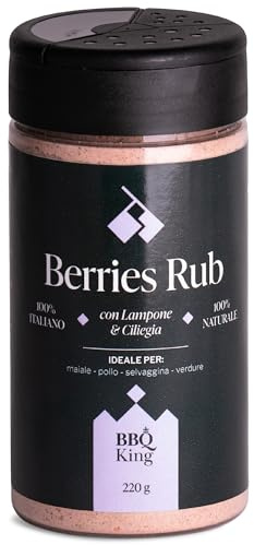 BBQ KING - Berries Rub Confezione da 220 Gr, Dry Rub Bbq per Manzo Ideale per Barbecue e Grill, Set Spezie Cucina 100% Made in Italy, Miscela di Spezie per Carni Bianche (Pollo, Maiale, Coniglio)