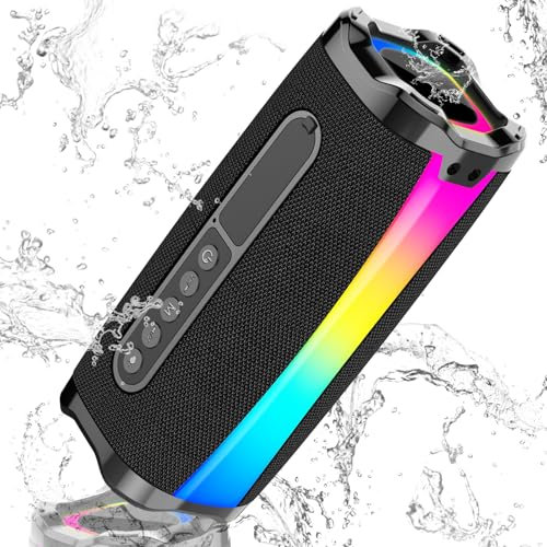 neza Bluetooth Speaker, 20W HD Loud Stereo Sound Portable Bluetooth Speaker with RGB Flashing Lights, 18H Playtime Bluetooth 5.1 Speakers, IPX7 Waterproof Bluetooth speaker for Travel/Sport, Black