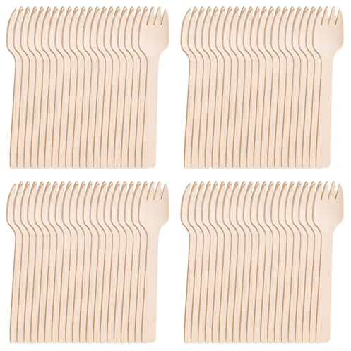 Tenedores de Madera,200 Tenedores de Madera Desechables, Cubiertos de Madera, Tenedores Desechables para Tartas, Tenedores de Madera para Fiestas, para Camping, Viajes y Barbacoa