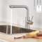 Lonheo Niederdruck Wasserhahn Küche Armatur Ausziehbar, Niederdruck Küchenarmatur mit Brause Ausziehbar für Boiler oder Kleinspeicher, Edelstahl Mischbatterie Küche 2 Strahlarten Spültischarmatur