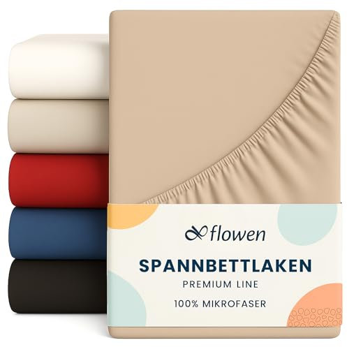 Flowen Spannbettlaken 160x200 cm Mikrofaser Spannbetttuch Beige für Bett Atmungsaktive Hypoallergene Bettlaken Anti-Milbe Leicht Weich und Knitterfrei mit 30 cm Tiefe Tasche Maschinenwaschbares