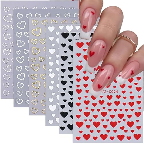 Uñas de Corazón Pegatinas Arte Amor Corazones Uñas Calcomanías 3D Adhesivo Rojo Amor Corazón Diseños Uñas Pegatinas para Mujeres Niñas