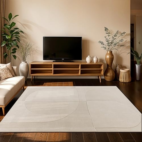 Paco Home Teppich Wohnzimmer Schlafzimmer moderner Kurzflor Abstrakte Organische Geometrische Designs Japandi Stil 3D Effekt hochwertig weich, Farbe:Creme (Bögen), Grösse:160x220 cm