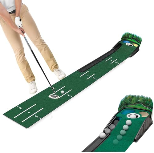 Swingtek - Tapis de golf pour mise en jeu d'intérieur, équipement d'entraînement de putting vert avec retour de balle, aide d'entraînement de pratique de mini-golf pour la maison et le bureau, cadeaux