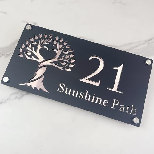 Custom Tree of Life Acrylic Address Sign - Personalized Outdoor Floating House Plaque - Waterproof Family Name Plate for Wall, Gate, Fence, Mailbox or Garden Deco