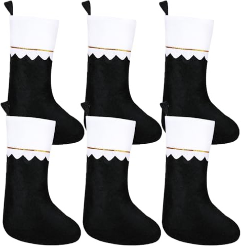 Onlvmyur 6 pieza Medias Navideñas Grande Calcetines de Navidad Negro Calcetines de Navidad de Rellenar Botas Navideñas Para Colgar en El Árbol de Navidad