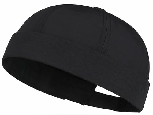 DIYDECAL Quick Dry Brimless Docker Cap,No Brim Beanie Hat Sailor Skull Cap for Men Women Black