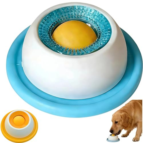 Dog Slow Feeder Bowl with Lick Ball - Durable Licking Toy for Anxiety, Mess-Free Liquid Treats, Easy Clean Bowl for Fast Eating Dogs & Cats (Blue)