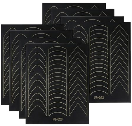 CATZUM 8 plantillas recortables para decoración de uñas, manicura francesa, patrones pintados con aerosol, pegatinas guía, forma de media luna, herramientas y decoraciones para decoración de uñas DIY.