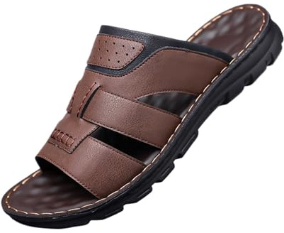 Zapatillas de Cuero for Hombres, Zapatos for Caminar Verano en la Playa, Pisos Masculinos Ligeros, Medio Arrastre al Aire Libre(Brown,42)