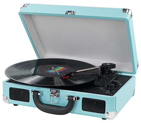 Vinyl Record Player Wireless Turntable Bluetooth 3-Speed Portable Vintage Suitcase with Built-in Speakers, Includes Extra Stylus/RCA Out/AUX IN