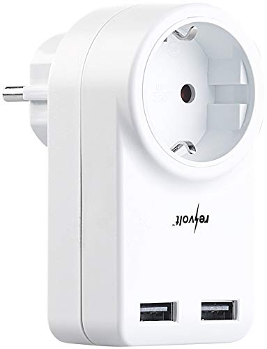revolt 230V USB Steckdosen: Steckdose mit 360° drehbarem Doppel-USB-Netzteil, 3,4 A / 17 Watt (USB-Ladegeräte 2in1 Steckdosen, USB-Kabel-Steckdosen, Steckdosenleiste)