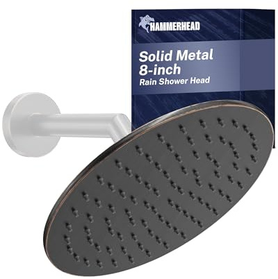 HammerHead Showers Solid Metal Round 8 Inch Rainfall Shower Head, High Flow Shower Head Optimized for Pressure, Oil Rubbed Bronze, 2.5 GPM