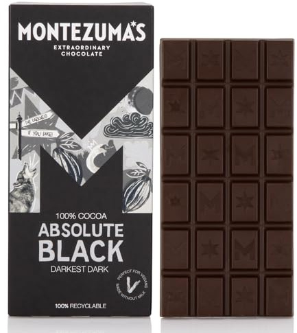 Montezuma's Absolute Black, 100% Cocoa, Dark Chocolate, Gluten Free & Naturally Vegan, 90g Bar