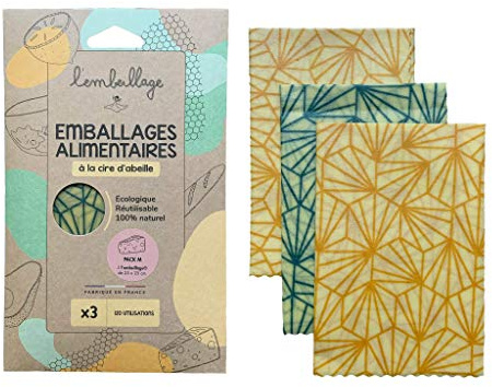L'Embeillage®, Le Bee Wrap francese - Confezione alimentare riutilizzabile - Made in Francia, Bio e 100% naturale in cera d'api (varia, M (3 medi))