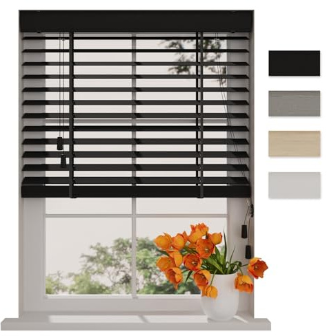 DTCH® Bambus Jalousie innen schwarz 60 x 130 cm, 50mm Lamellen aus Bambus Holz, Breiten von 50 bis 250 cm erhältlich, innenjalousie, Fenster jalousien