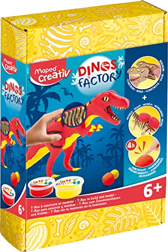 Maped Creativ – Dinos Factory T-Rex – Holzskelett zum Zusammenbauen – Dinosaurier-Figur zum Modellieren mit Härtungspaste – Kreativspaß ab 6 Jahren