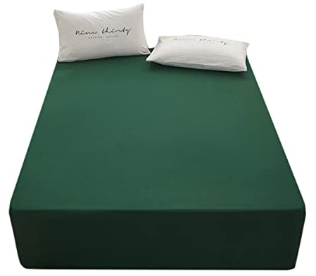 Bedding 1piece Twin Size Fitted Sheet Only- Bottom Fitted Sheet-Fits 15inches Deep Pocket Matress Sheet-Soft and Microfiber-Easy Care-Dark Green