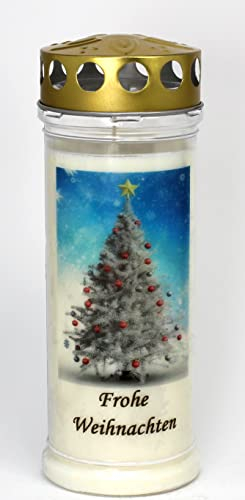 Kerzen Junglas - Grabkerze Weihnachten, 7 Tage Brenndauer (3836) Grablicht mit Motiv und Spruch, Wetterfester Grabschmuck