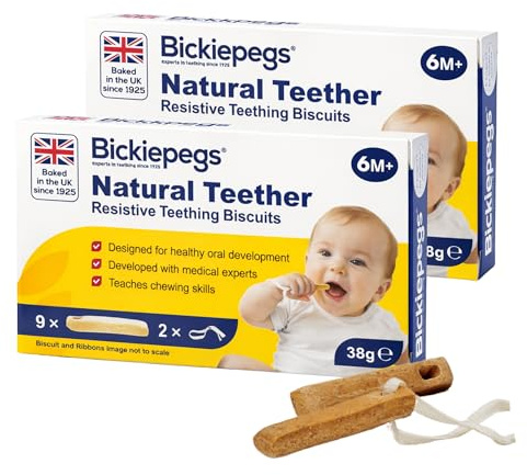 Bickiepegs Teething Biscuits 6-36 Months, 9 Biscuits, Natural Teething Remedies for Teething Relief, Dairy-Free Teething Rusks for Babies and Toddlers (2 Pack)