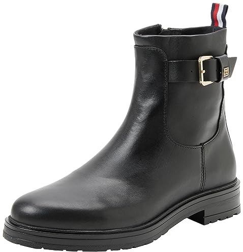 Tommy Hilfiger Damen Low Boot Stiefel Leather Stiefeletten, Schwarz (Black), 36