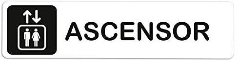 Becral® - Señal adhesiva de PVC ASCENSOR | Placa puerta PVC BLANCO | Señal informativa | Cartel Puerta 200X50mm