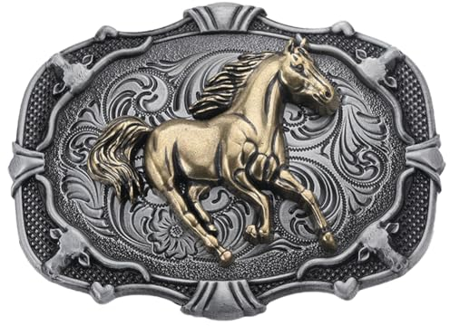 GORGECRAFT Pferde-Gürtelschnallen Für Herren Western-Cowboy 84 × 64mm Antike Goldene Gürtelschnallen Für Laufende Pferde Vintage-Stil Für Herren Amerikanischer Western-Cowboy Elemente Für gürtel