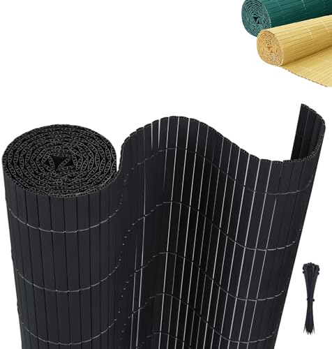 AufuN Esterilla de protección visual de PVC, 180 x 500 cm, con bridas, protección visual estándar, protección visual de bambú, cortavientos para jardín, balcón y terraza, estructura en W, láminas