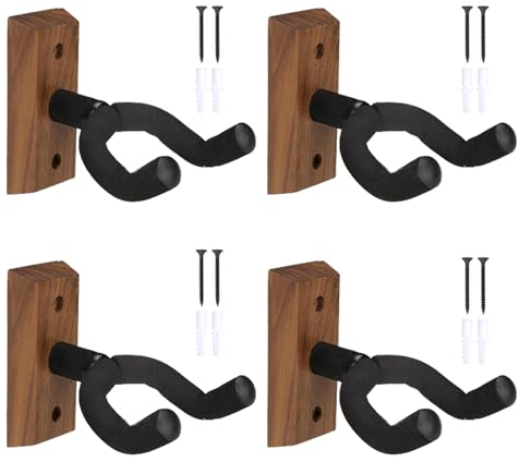 Fleymu 4 Stück Gitarre Wandhalterung für Wand, Gitarren-Wandhalterung für Akustikgitarre, Sockel aus Hartholz, Verstellbarer Gitarrenständer, für Akustikgitarre, klassische Gitarre, Bass, E-Gitarre