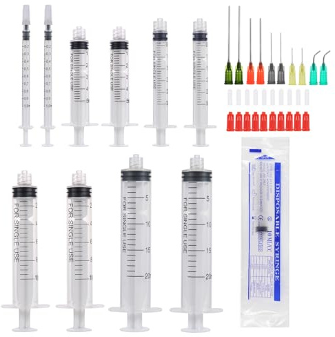 Aotfusd 10 stycken sprutset med trubbig nål, olika storlekar, 1 ml, 3 ml, 5 ml, 10 ml, 20 ml för påfyllning och mätning av vätskor, vetenskapliga laboratorier, växtbevattning