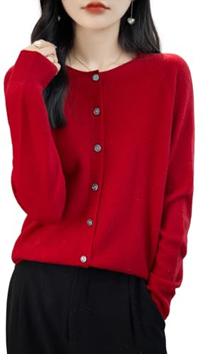 Chanyarn Cardigan Girocollo da Donna 100% Lana Merino Primavera Maniche Lunghe Senza Cuciture Maglia Cardigan Maglione (Maroon,M)