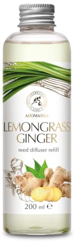 Reed Diffuser Refill Lemongrass-Ginger 200ml - Aroma Diffuser Refill with Essential Ginger Oil - Fragrance Diffuser - Spicy and Fresh Fragrance - Natural Fragrance - Aromatherapy - Air Freshener