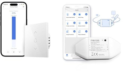 Meross Interrupteur WiFi pour Volet Roulant (FIL NEUTRE REQUIS), Interrupteur Tactile & Interrupteur Connecté WiFi, Meross 10A DIY Interrupteur Intelligent Compatible avec Alexa