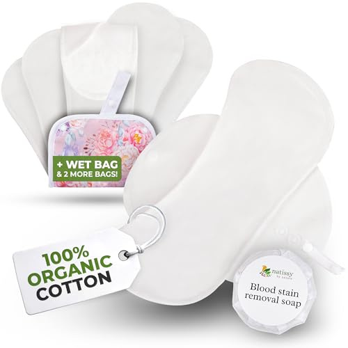 EcoConfort compresas reutilizables en algodón orgánico para flujo abundante e incontinencia (L+XL, 6 uds.); lavables a alta T°; cómodas y no irritantes, compresas de tela para una higiene de mujeres