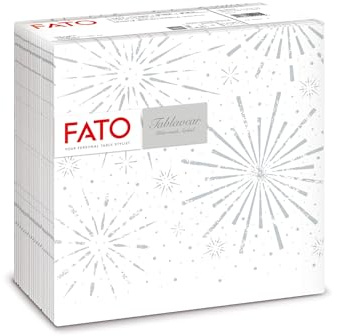 Fato, Tovagliolo Incanto Argento 40x40 cm, Confezione da 50 Pezzi, Realizzato in Airlaid, Resistente e Duraturo, Ideale per Addobbare la Tavola a Tema Natalizio per Feste ed Eventi di Natale