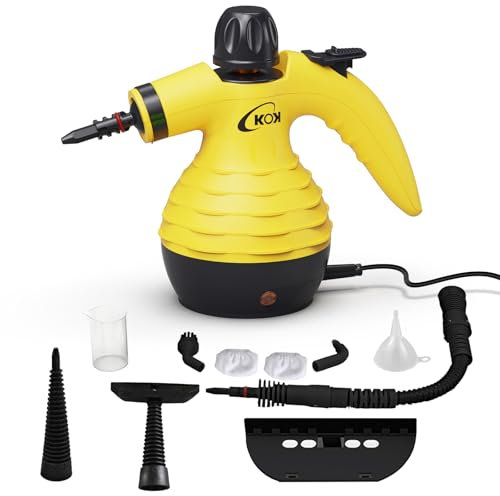 KOK Pulitore a vapore portatile, pulitore a vapore multiuso ad alta temperatura con 10 accessori, per cucina, bagno, pavimenti, interni auto, pulizia senza sostanze chimiche