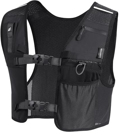 MYCARBON Chaleco de Correr Hombre y Mujer Transpirable con Soporte para Teléfono Chaleco Hidratación Trail Running Reflectante 7 Bolsillos Ultraligero Secado Rápido Mochila Ajustable